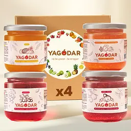Набір джемів Yagodar 4 смаки: Журавлина, Апельсин, Кизил-Груша, Ананас 840 г