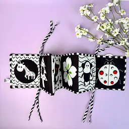 Контрастні мʼякі бортики для новороджених малюків двостороння книжка для кроватки чорно-біла - мініатюра 4