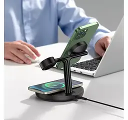 Бездротовий зарядний пристрій Baseus Swan 3-in-1 Wireless Magnetic Charging Bracket 20W WXTE000101 Black - мініатюра 6