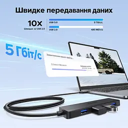 USB-хаб UGREEN CM219 USB-концентратор вхід USB-C та 4 виходи USB-A USB 3.2 Gen 1 теоретично до 5 Гбіт/с без драйверів у Windows macOS Linux з вбудованим кабелем 1 м чорний (75582) - мініатюра 4