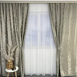 Жакардові штори "вензель" темно-бежевого кольору 2шт. 150х270 з білим шифоновим тюлем 400х270, на та ALBO pbe0052768 - мініатюра 3