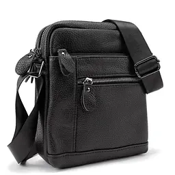 Шкіряний невеликий месенджер на два відділи Tiding Bag M56-2007A чорний