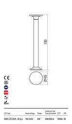 Стовпчик AURA ST H70 LED 8W IP65 DG 3000K (4.1.2) Redo 90374 - мініатюра 3