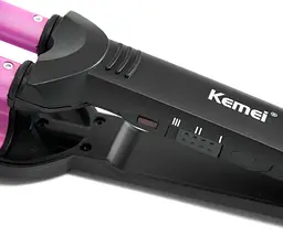Плойка для волосся потрійна рожева плойка 3 хвилі стайлер для локонів 55W Kemei KM-2022 - мініатюра 8