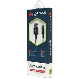 Кабель Florence Technic microUSB 1m 3A Black (FL-2204-KM) - мініатюра 2