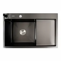 Кухонна мийка СМ 78x50 L PVD чорна Platinum Handmade (круглий сифон 3.0/0.8), Чорний
