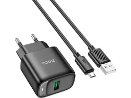 Мережевий зарядний пристрій Hoco C140A Smart Type-A to MicroUSB cable Black (6942007627801)