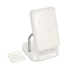 Бездротовий ЗП HOCO CQ16 Astute 4-in-1 power bank+desktop charger+watch charger 10000mAh молочно-білий - мініатюра 4