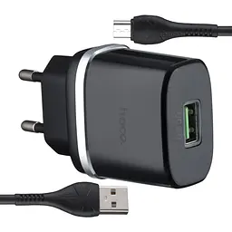 Мережевий зарядний пристрій Hoco C12Q Smart QC3.0 charger set Micro ( EU ) Чорний