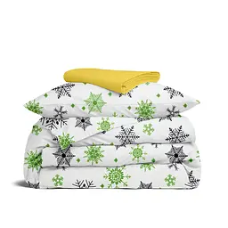 Дитяча постільна білизна в ліжечко SNOWFLAKES CS8, зелений (SnowflakesGreenGreyWhite_Summer_140)