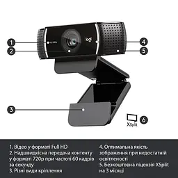 Веб-камера Logitech C922 Pro Stream FullHD Black (960-001088) - мініатюра 6