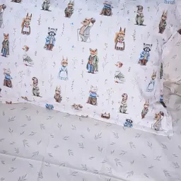 Простирадло на гумці MirSon Poplin Line Kids 03 Animals 160х200 см бежеве (2200009713255) - мініатюра 2