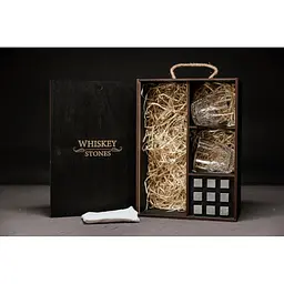 Подарунковий набір Whiskey Stones камені для віскі у дерев'яному пеналі №7 + 2 склянки Bormioli Rocco Dedalo + щипці + мішечок - мініатюра 2