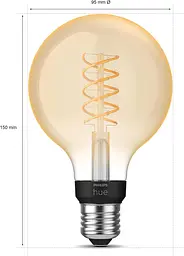 Лампочка Philips Hue White E27 Filament G93 550 lm, тепле біле світло, затемнене, кероване через програму, сумісне з Amazon Alexa - мініатюра 3