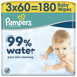 Дитячі вологі серветки Pampers 99 Water, 180 шт (8006530116206)