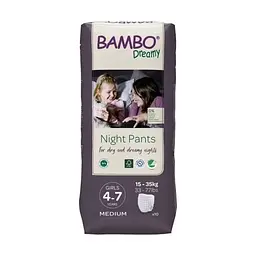 Нічні ЕКО підгузки-трусики для дівчаток Bambo Dreamy Night Pants (15-35 кг), 4-7 років. Bambo Nature (18874)