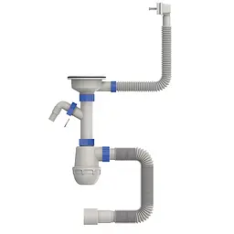 Сифон для кухонної мийки Mixxus SK-05-Wh з пластиковою сіткою, відведенням для пральної машини та гнучким прямокутним переливом 3 1/2"×40 MI8193