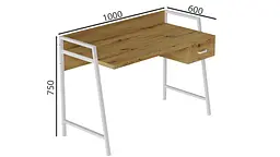 Письмовий стіл Ferrum-decor Комфорт 750x1000x600 Білий метал ДСП Дуб Артізан 32 мм (FRD-103441) - мініатюра 3