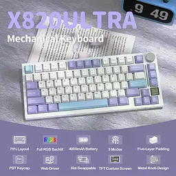 Ігрова бездротова механічна клавіатура Attack Shark X820 Ultra / Три режими підключення / Pre-Lubed Linear Switch / White - мініатюра 2
