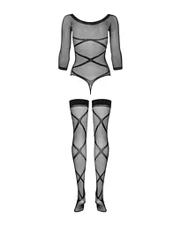Бодістокінг Obsessive Bodystocking G320 панчохи боді декор у вигляді ліній S/M/L - мініатюра 6