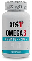 Омега-3 з Вітамінами Д-3 та К-2 Omega 3 D3+K2 - 60 софтгель MST Nutrition