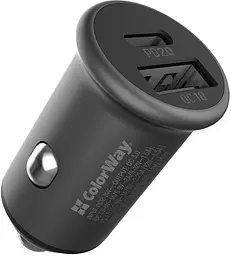 Зарядний пристрій ColorWay 2USB Car (Type-C PD20W + USB QC3.0 ) (38W) Gray (CW-CHA029PD-GR)