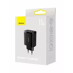 Сетевое зарядне пристрій Baseus Compact Charger 3-USB 17W EU чорний CCXJ020101 - мініатюра 2
