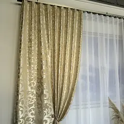 Штори жаккард "Вензель" бежеві 150х270 см, 2шт, тасьма ALBO pbe0052935 - мініатюра 3