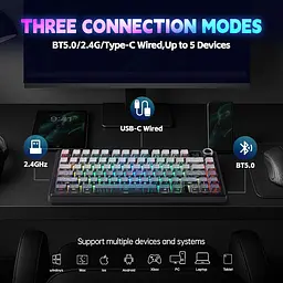 Ігрова механічна клавіатура Aula F75 Max / Три режими підключення / LEOBOG Reaper Switch / Black Contour Lines - мініатюра 5