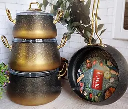 Набір каструль O.M.S. Collection 3041 з гранітно-мармуровим покриттям Бронзовий (Туреччина) - мініатюра 8