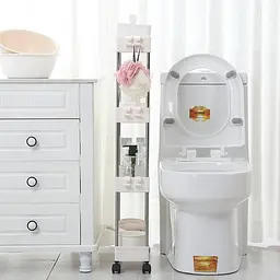 Полиця складна для кухні та ванної з коліщатками 4-ярусна, 40×12,5×90 см, біла - мініатюра 3