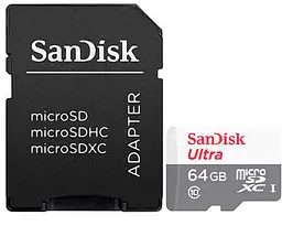 Карта пам'яті Sandisk microSDHC Ultra C10 UHS-I 100MB/s 64GB SD adaptor