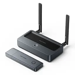 Бездротовий HDMI Vention передавач TX і приймач RX вхід HDMI виходи HDMI/VGA 1080p 60 Гц до 50 м без перешкод RX потребує USB-C 5 В 2 А для TX рекомендоване окреме живлення USB-C трансляція з телефона Wi-Fi без TX до 10 м аудіовихід 3,5 мм дублювання/розширення за підтримки ПК альбомний/портретний режим із телефона AirPlay приймач підтримує до 8 TX (додаткові окремо) кнопка відключення/підключення вебналаштування магнітна фіксація TX для зберігання сірий із чорним (ADTH0)