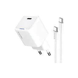 Зарядний пристрій ColorWay GaN Mini 25 Вт порт PD PPS USB-C білий кабель USB-C (CW-CHS052PDC-WT)