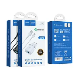 Сітчасте зарядне пристрій з кабелем HOCO C12Q Smart QC3.0 charger set(Micro) 18W білий - мініатюра 3