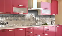Вініловий кухонний фартух Дощовий краєвид наклейка для кухні ПВХ ліс Природа Бежевий Happy Pocket Z181584 - мініатюра 3