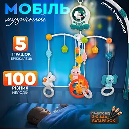 Мобіль на ліжечко Єдиноріжка, дитяча карусель для новонароджених немовлят мобілі 2 в 1 100 мелодій, колискові та звуки (HE0311) - мініатюра 5