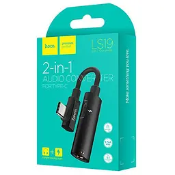 Adapter Hoco LS19 2in1 Type-C -> Type-C + 3.5mm Black - мініатюра 2