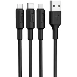 USB Cable Hoco X25 Soarer 3in1 Lightning/MicroUSB/Type-C Black 1m