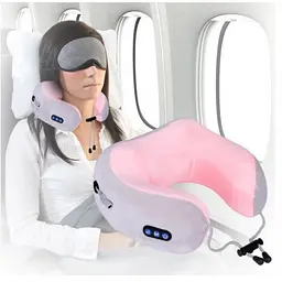 Масажна подушка для шиї U-shaped Massage pillow портативний масажер, вібромасажер для шиї Сіра з Рожевим - мініатюра 2