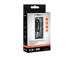 Автомобільний зарядний пристрій REAL-EL CA-30 QC3.0 (1USBx3A) Black/Grey (EL123160011)
