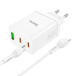 Мережевий зарядний пристрій Hoco N33 USB/2 Type-C PD 35W білий + кабель Type-C to Lightning - мініатюра 3
