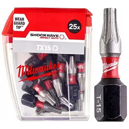 Біта SHOCKWAVE MILWAUKEE, TX15, 25мм, (25 шт), пластикова коробка