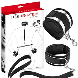 Фіксатор для рук та шиї Fetish Tentation Submission Handcuffs and Collar чорний - мініатюра 2
