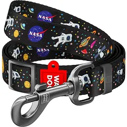 Повідець для собак Waudog Nylon NASA, нейлоновий, регульований, 152-183х1,5 см, чорний