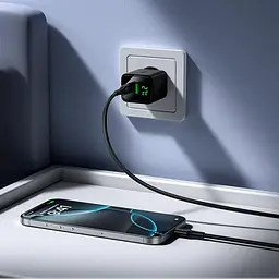 Мережевий зарядний пристрій адаптер HOCO CS84A 1 USB/1Type-C, 30 W, підтримка швидкого заряджання PD/QC/FCP/AFC Чорний - мініатюра 6