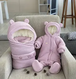 Зимовий комплект на виписку (конверт + комбінезон) Мишутка розмір 68 см Kid's Fantasy Рожевий