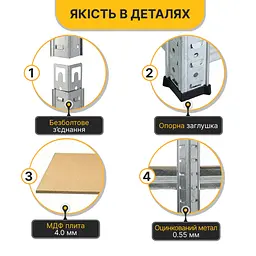 Стелаж кутовий LEOBRO Premium 180 х 90 х 40 см, 175кг/полиця, 5 полиць (LB-R123) - мініатюра 6