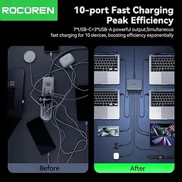Зарядний пристрій Rocoren 480W GaN 0262 3U+7C (кабель EU) 10 портів чорний - мініатюра 7