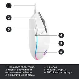 Миша Logitech G102 Lightsync USB White (910-005824) - мініатюра 6